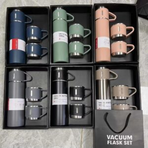 3 Cup Double-Layer Stainless Steel Vacuum Flask Set - Image 2